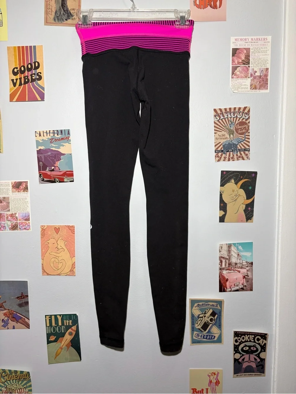 lululemon athletica Black Leggings with Pink Fold-Over Waistband